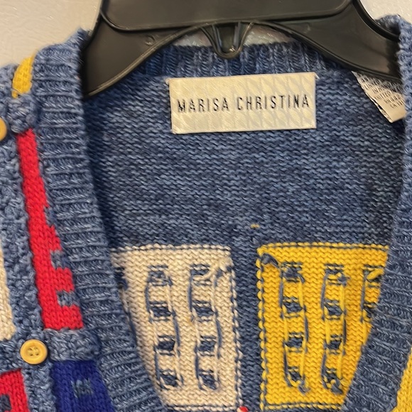 Vintage Marisa Christina Patchwork Look Cardigan V Neck Sweater Size M (Box 2) - Picture 3 of 6